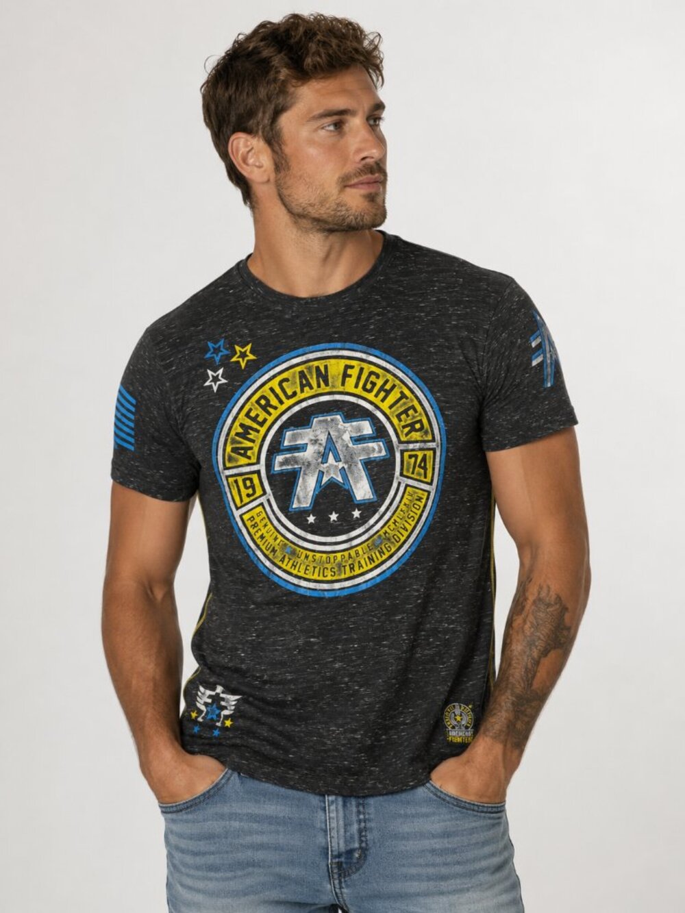 American Fighter Men's Size L Graphic T Shirt Heather Grey Short Sleeve Casual
